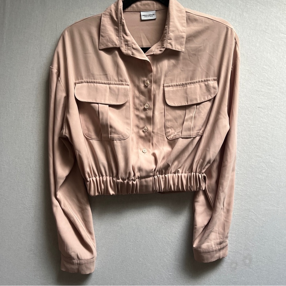 Marcelo Burlon Women's Beige Cropped Button-Up Buckle Blouse Sz S